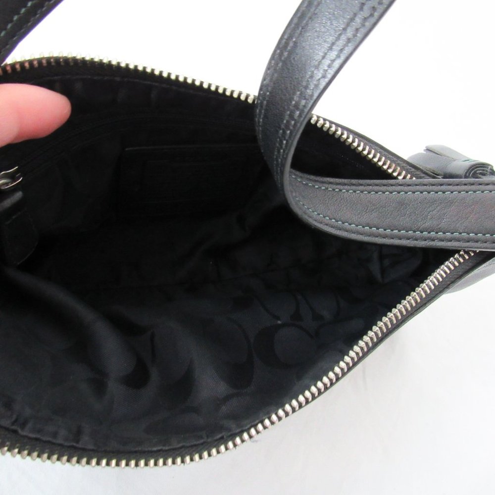 VINTAGE 90S COACH Leather Satchel Mini /Black W/ Green Stitching Chic & Sleek~ - Picture 9 of 11